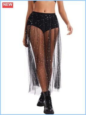Sheer Mesh High Waist Maxi Skirt Rave Festival Clubwear